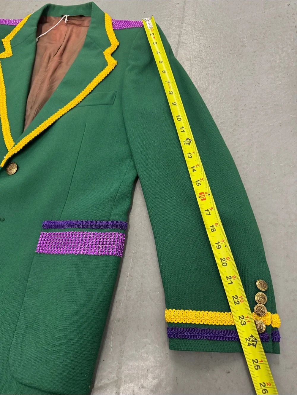 Handmade VTG Mardi Gras New Orleans Green Sport Coat Gold Bedazzled Vest S/36